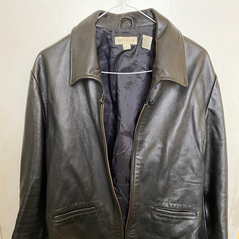 Ann Taylor Black Leather Zip-Front Jacket
